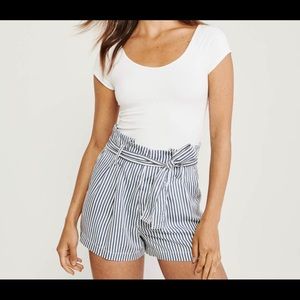 White/Blue Stripe Belted Shorts